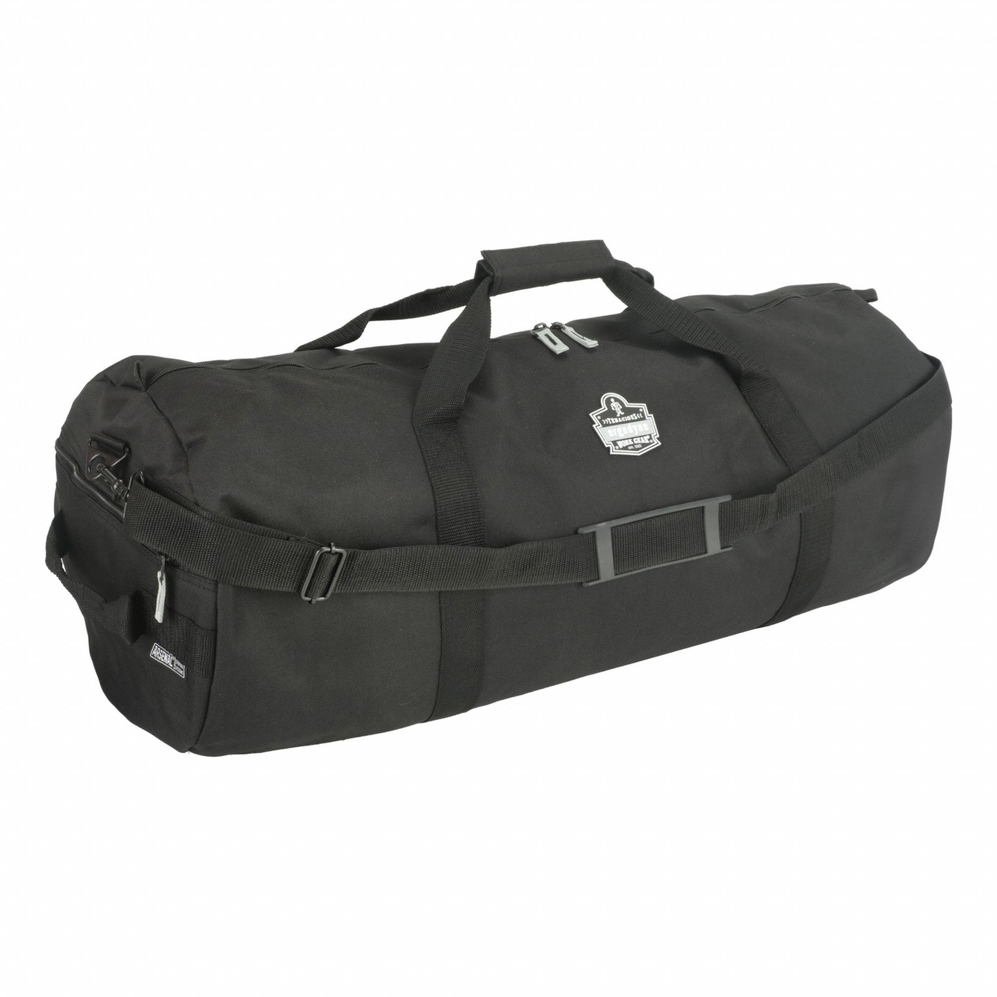 Duffel Bag: Black, Adj and Removable Padded Shoulder Strap/Top and Side Webbing Straps