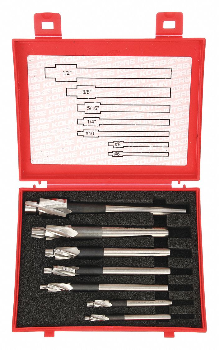 COUNTERBORE SET, STD, COBALT, 7 PIECES, #6 MIN. SIZE, ½ IN MAX SIZE