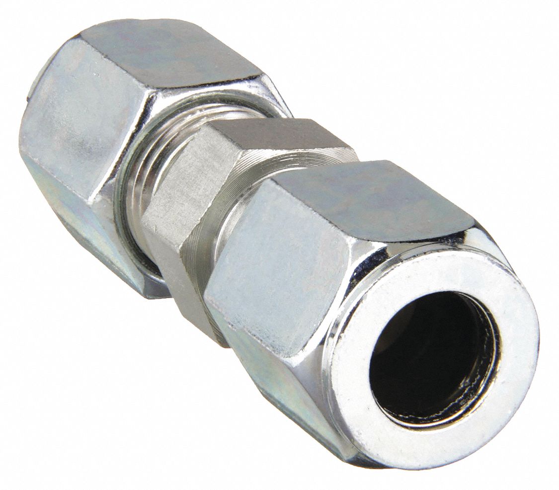 Flareless Bite-Type Tube Union Elbow: 3/8 NPTF, 3/8 Tube OD, Steel