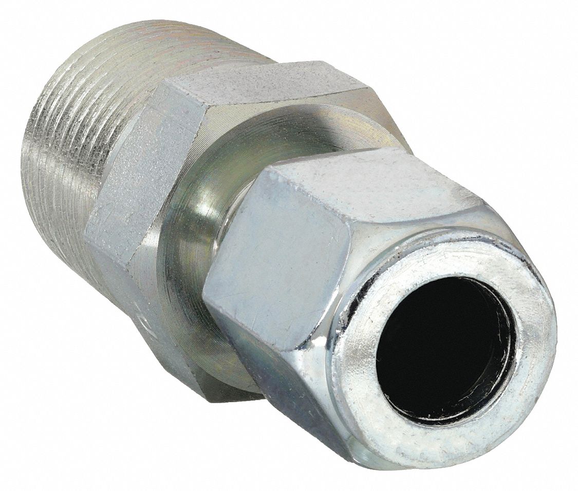 Male Connector: Straight Adapter, Male Flareless Bite x MNPTF, For 3/8 in  Tube OD, 1/4 in Pipe Size