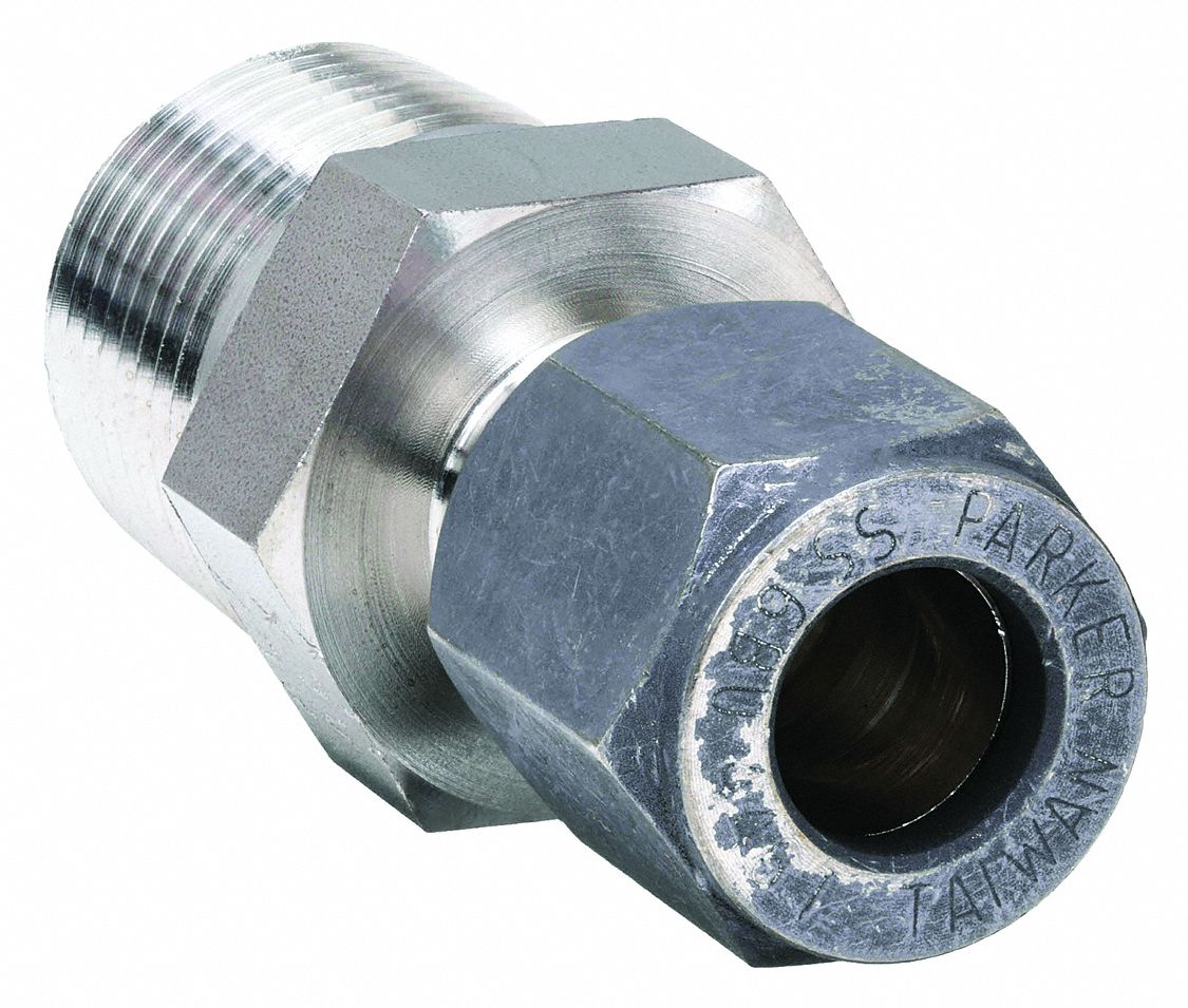 PARKER FITTING 1/4 TUBE X 1/4 NPT STRAIGHT - Compression Tube Fittings -  DYE4-4FBU-SS