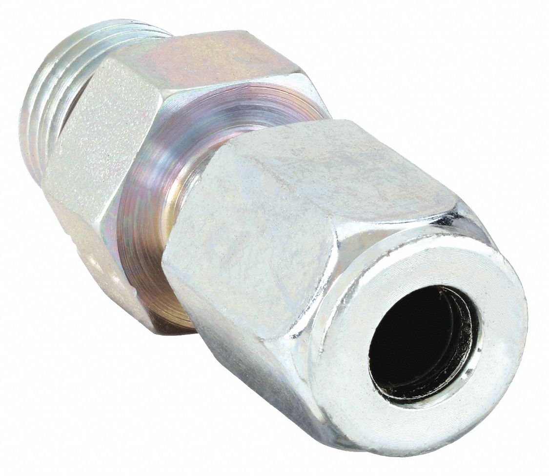 Compression Tube Connector: 9/16-18 Thread, Compression x Straight Thread  O-Ring