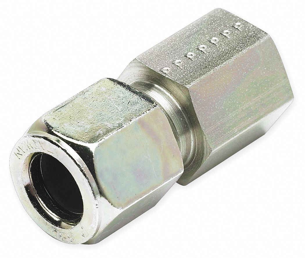 FEMALE CONNECTOR: STRAIGHT ADAPTER, MALE FLARELESS BITE X FNPT, FOR ½ IN TUBE OD, ½ IN PIPE