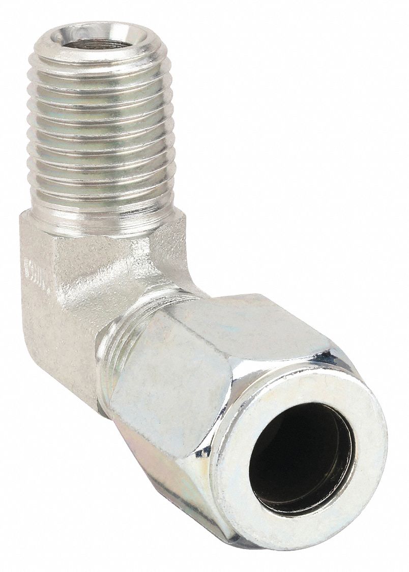 MALE ELBOW: 90 °  ELBOW ADAPTER, MALE FLARELESS BITE X MNPTF, FOR ⅜ IN TUBE OD, FERULOK