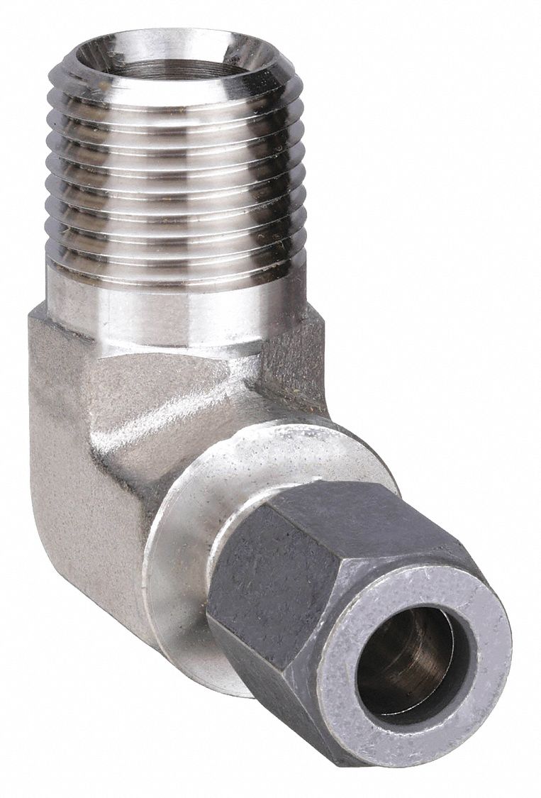 MALE ELBOW, 90 ° : 316 SS, MALE FLARELESS BITE X MNPTF, FOR ⅜ IN TUBE OD, 90 HRB