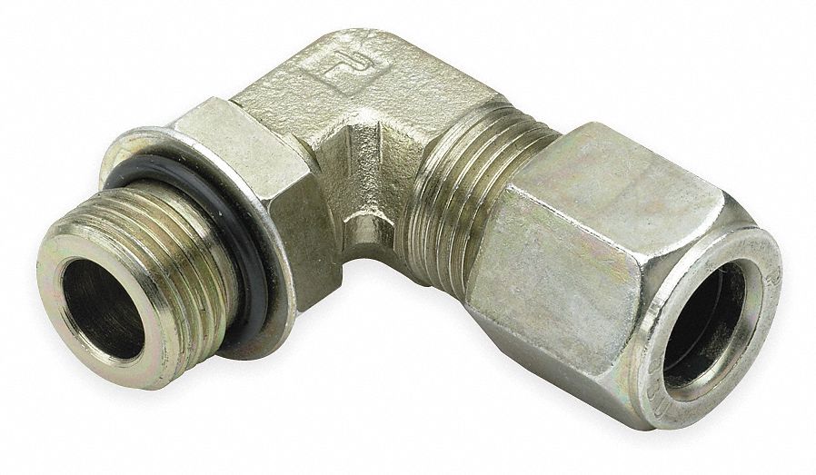 STRAIGHT THREAD ELBOW: 90 °  ELBOW ADAPTER, MALE FLARELESS BITE X MALE SAE-ORB, 5,000 PSI