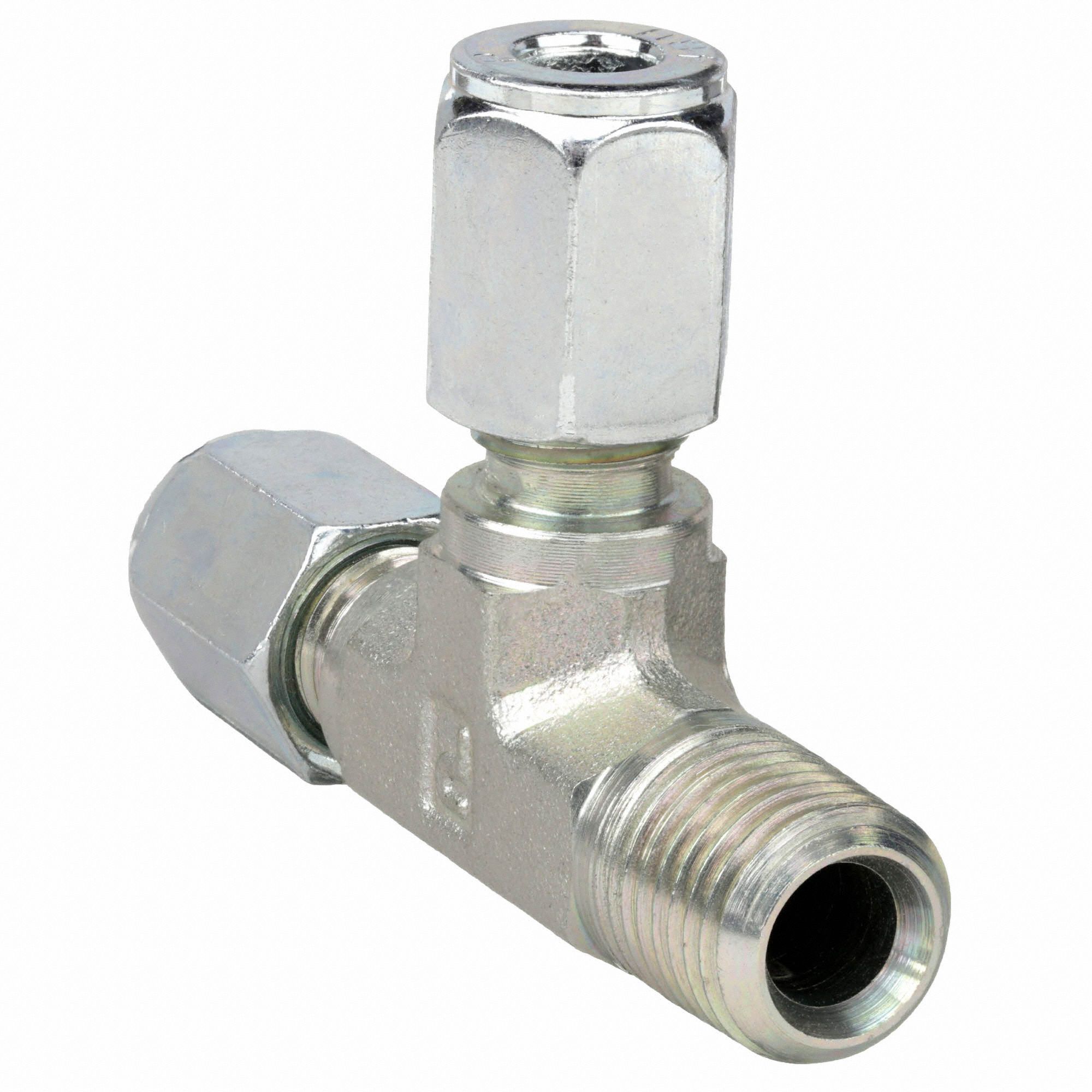 PARKER Male Run Tee Adapter Tee, Male Flareless Bite x MNPT x Male