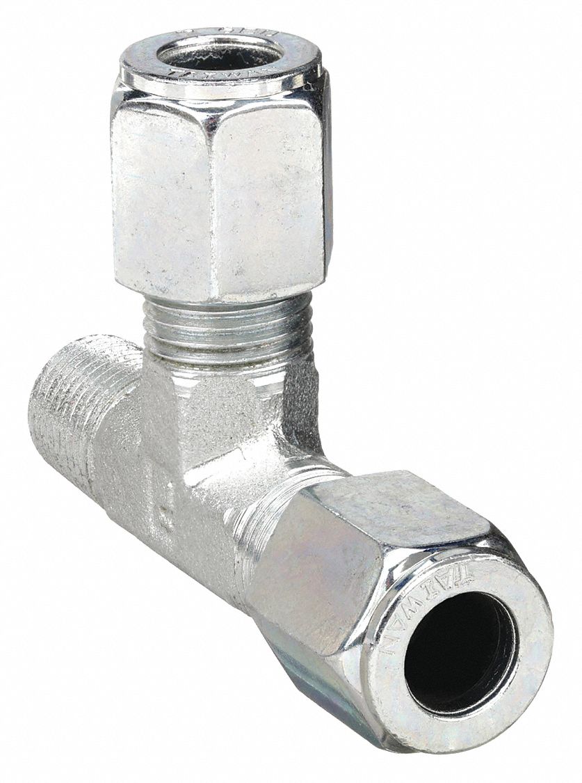 MALE RUN TEE: ADAPTER TEE, MALE FLARELESS BITE X MNPT X MALE FLARELESS BITE, ¼ IN PIPE