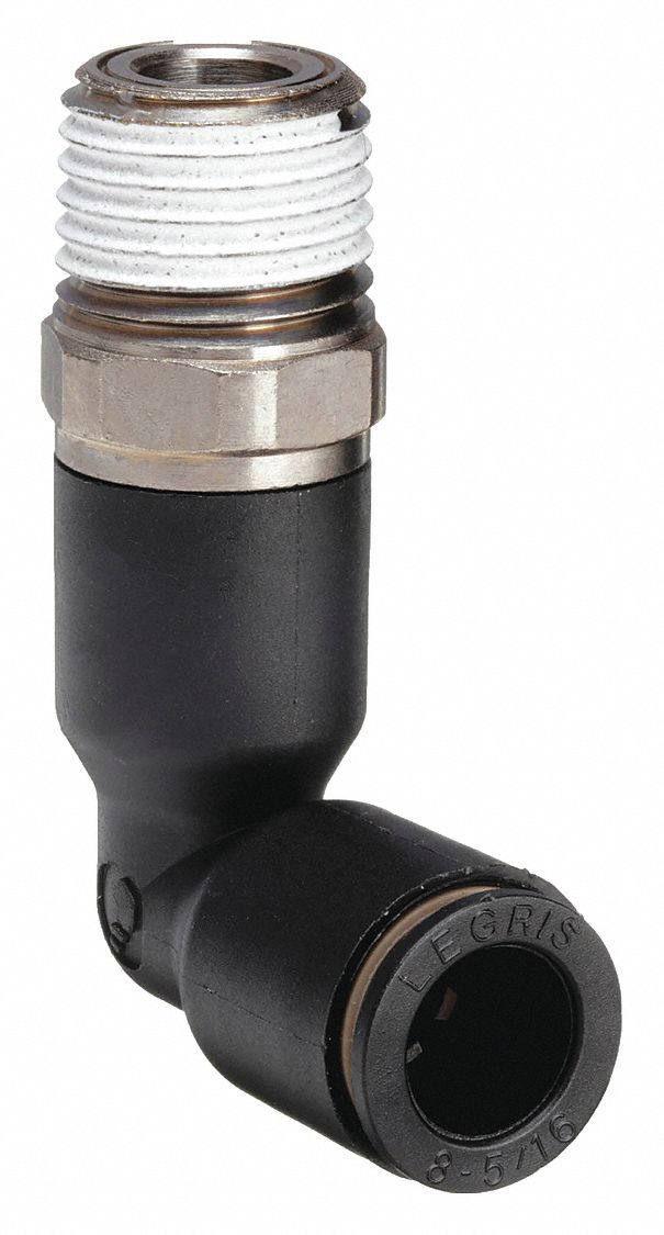EXTENDED ELBOW: NYLON, PUSH-TO-CONNECT X MNPT, FOR 5/16 IN TUBE OD, ¼ IN PIPE, 10 PK
