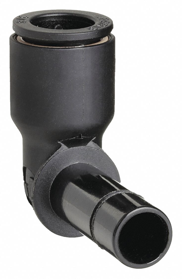 Push-Fit Elbow Fitting: 1/4 in OD x 3/8 in OD Size, Push-to-Connect x Push-to-Connect, 10 PK