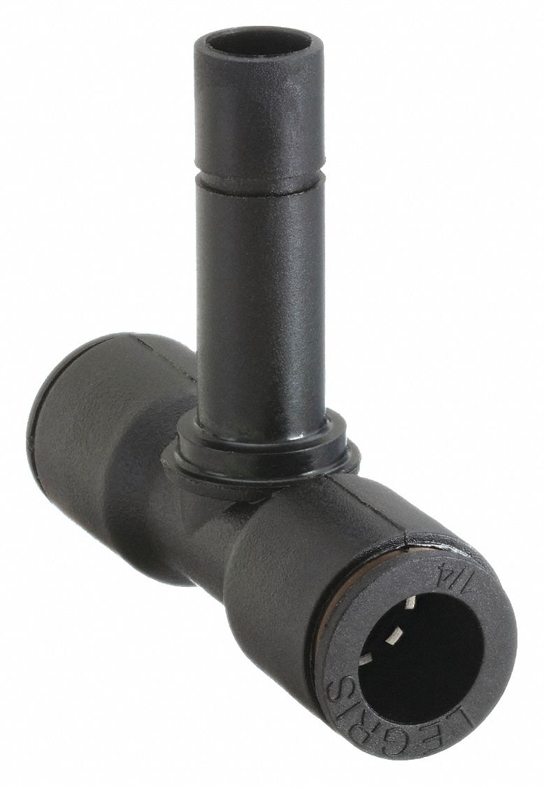 Push-Fit Tee Fitting: 5/16 in OD x 5/16 in OD x 5/16 in OD Size, 1 13/16 in Overall Lg, 10 PK