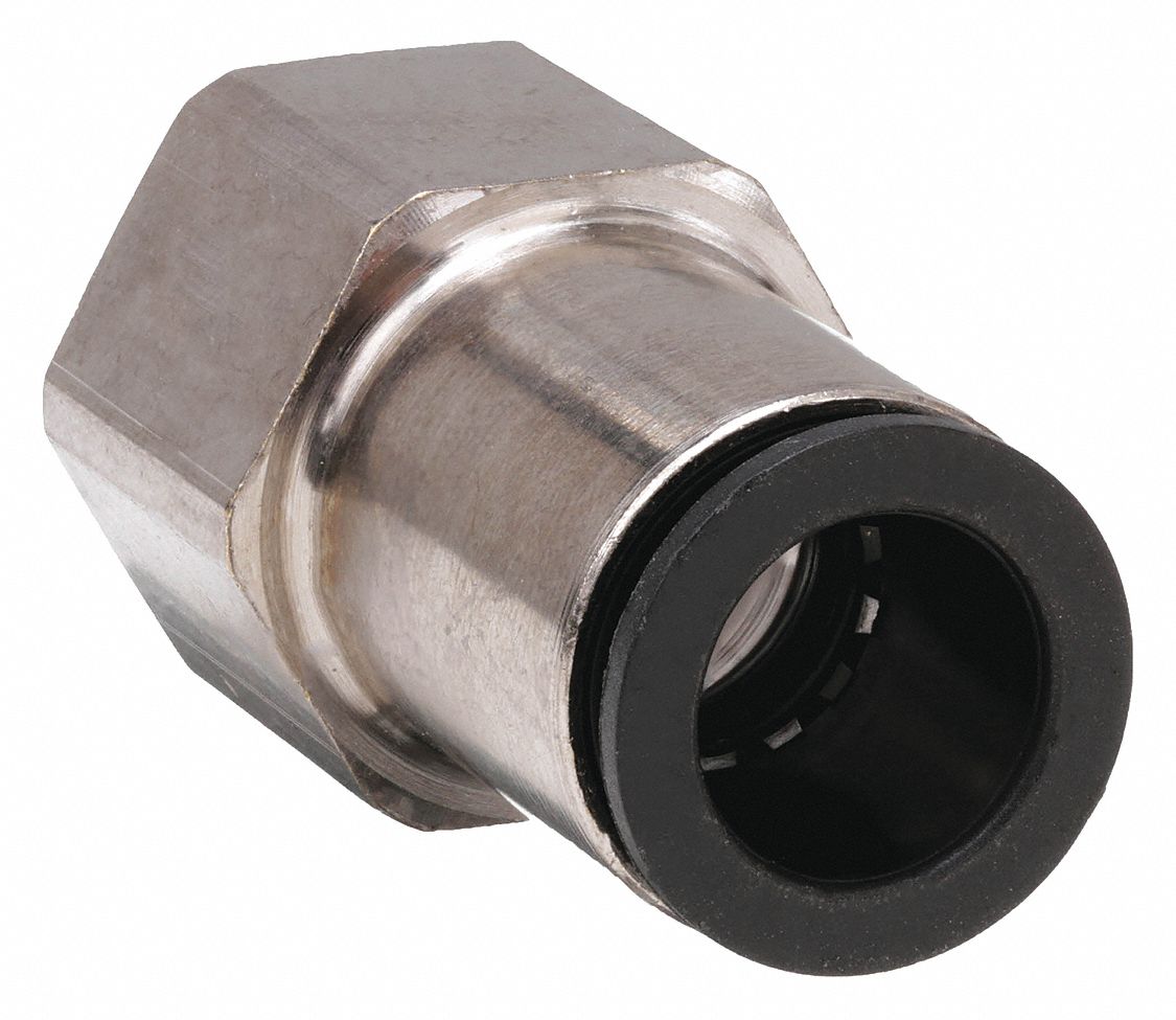 FEMALE ADAPTER: NYLON, PUSH-TO-CONNECT X FBSPP, FOR 4 MM TUBE OD, ⅛ IN PIPE, BLACK, 10 PK