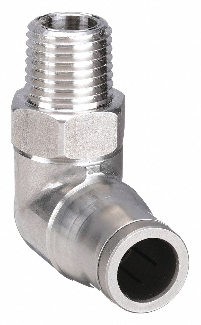 COMPACT ELBOW: 316L SS, PUSH-TO-CONNECT X MNPT, FOR ⅜ IN TUBE OD, IMPERIAL, 2 PK