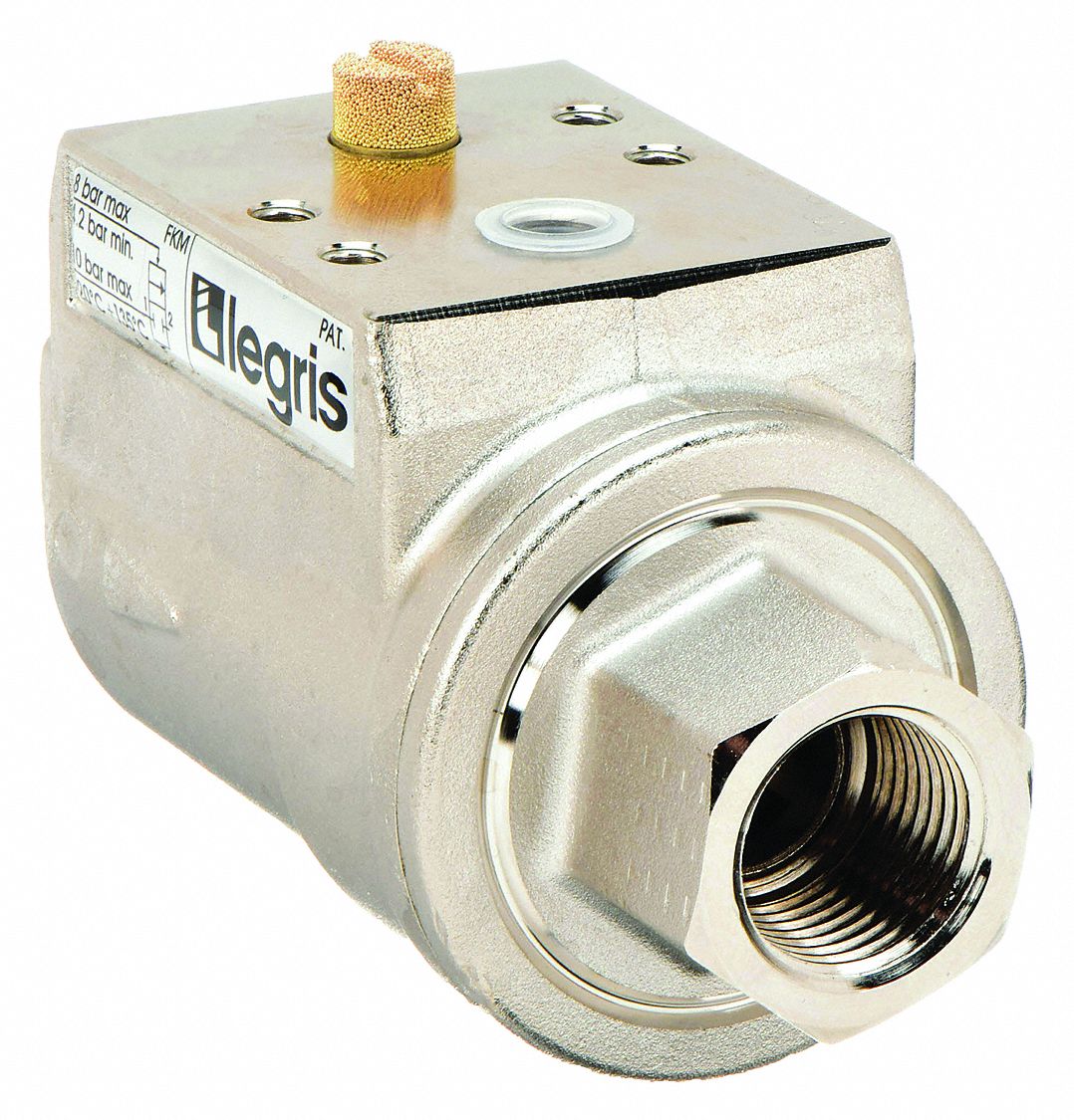 AXIAL VALVE: ½ IN BSPP, ½ IN BSPP, NICKEL-PLATED BRASS, NORMALLY CLOSED (NC)