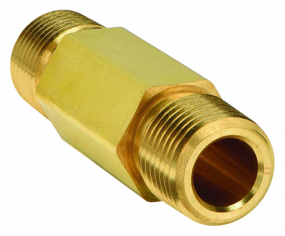 Hex Long Nipple: Brass, 3/8 in x 3/8 in Fitting Pipe Size, Male NPT x Male NPT, 2 in Overall Lg
