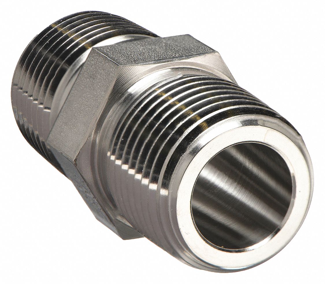 Hex Long Nipple: 316 Stainless Steel, 1/4 in x 1/4 in Fitting Pipe Size,  Male NPT x Male NPT