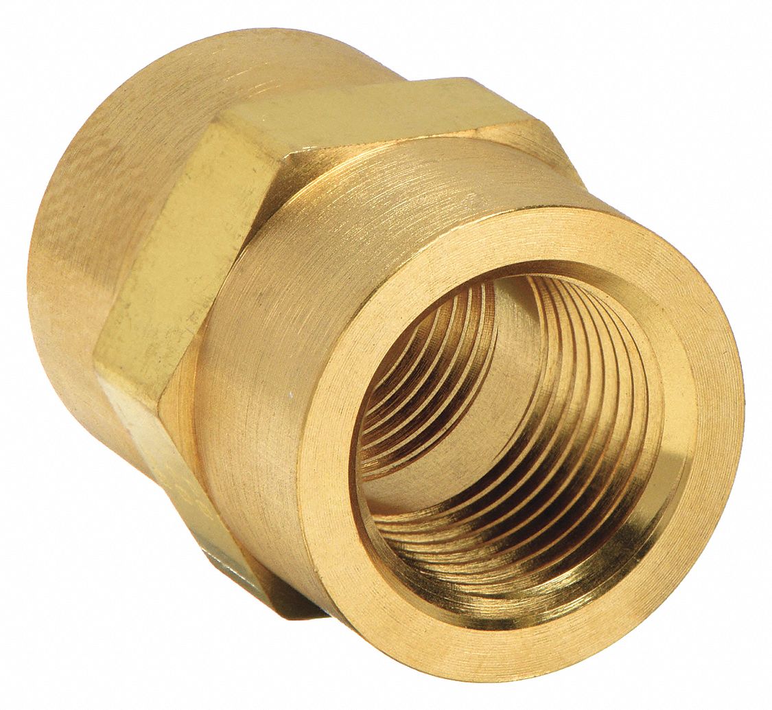 Hex Coupling: Brass, 1/4 in x 1/4 in Fitting Pipe Size, Female NPT x Female NPT, 1 1/8 in Overall Lg