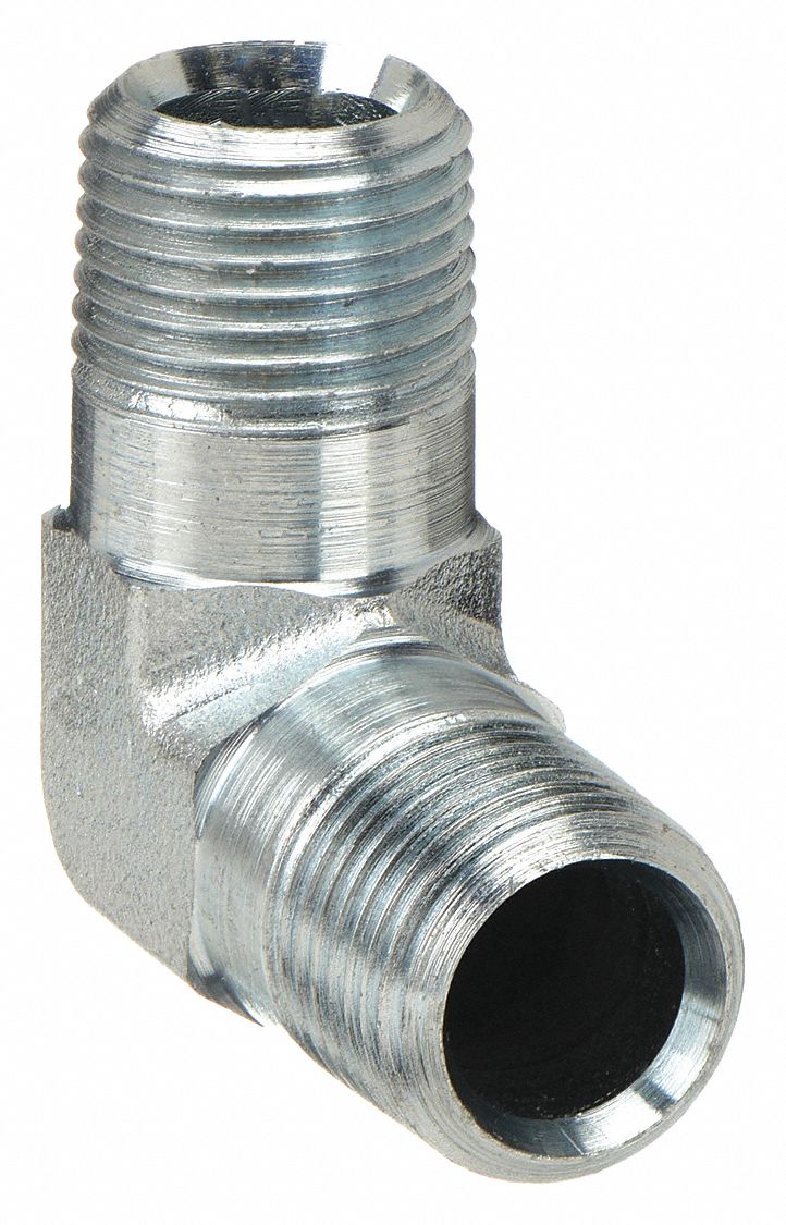 90° Elbow: Carbon Steel, 1/2 in x 1/2 in Fitting Pipe Size, Male NPT x Male NPT, 2 15/16 in Lg