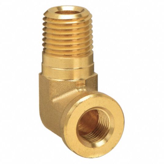 90° Reducing Street Elbow: Brass, 1/4 in x 1/8 in Fitting Pipe Size, Male  NPT x Female NPT