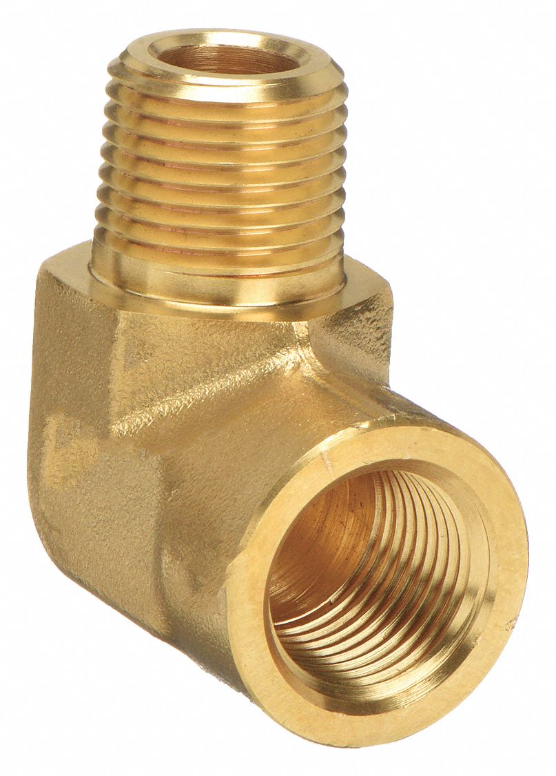 90° Street Elbow: Brass, 1/2 in x 1/2 in Fitting Pipe Size, Male NPT x Female NPT