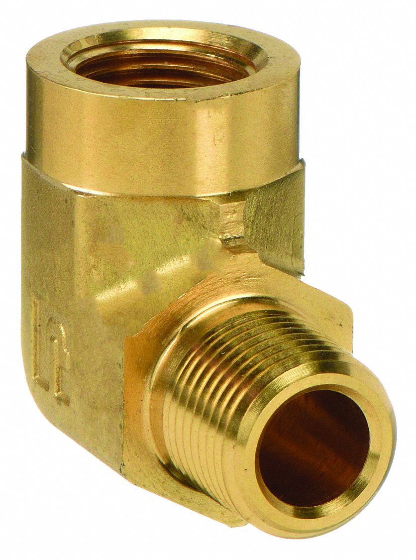 90° Street Elbow: Brass, 3/8 in x 3/8 in Fitting Pipe Size, Male NPT x Female NPT