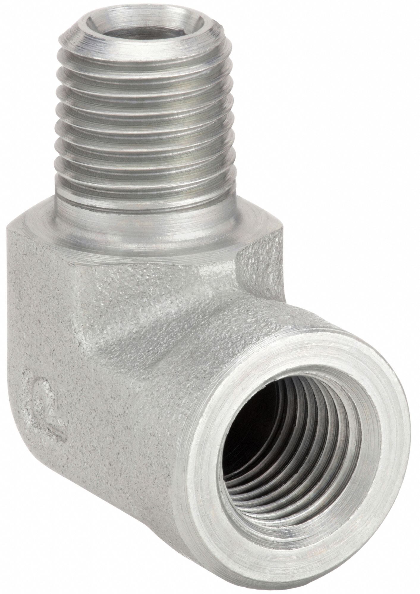 90° Street Elbow: Carbon Steel, 1/4 in x 1/4 in Fitting Pipe Size, Male NPT x Female NPT