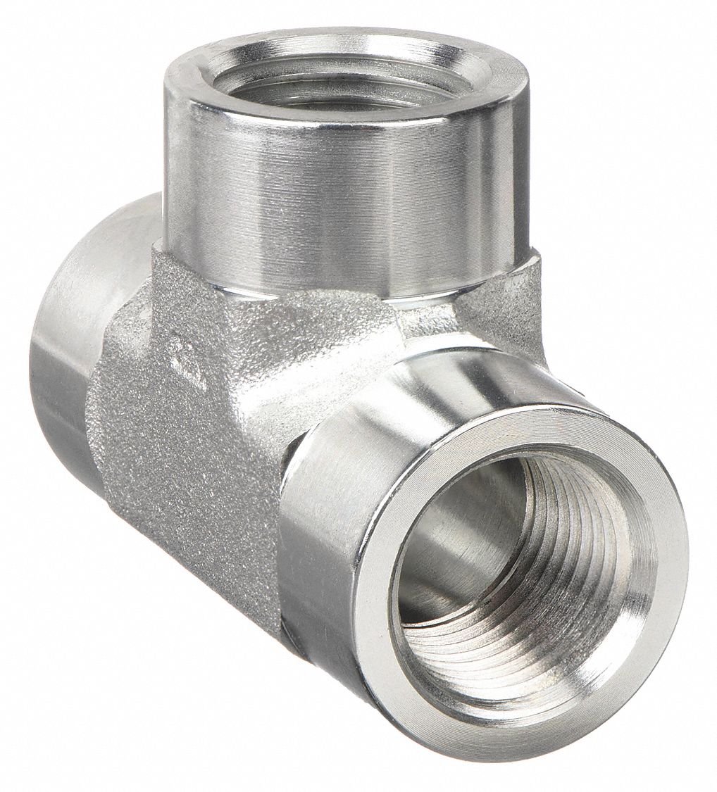 Tee: Carbon Steel, 1/2 in x 1/2 in x 1/2 in Fitting Pipe Size, Female NPT x Female NPT x Female NPT