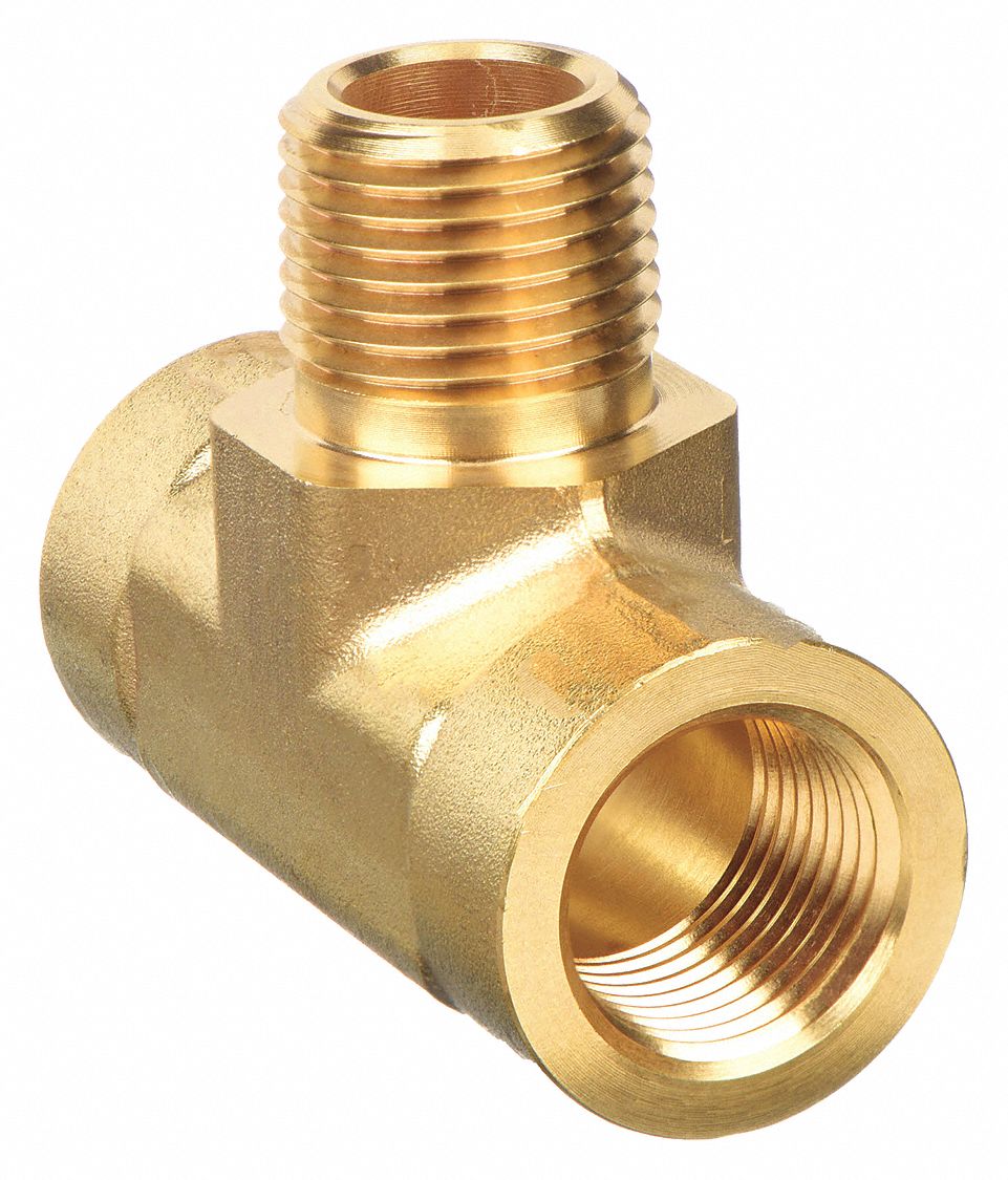 Branch Tee: Brass, 1/2 in x 1/2 in x 1/2 in Fitting Pipe Size, Female NPT x Female NPT x Male NPT