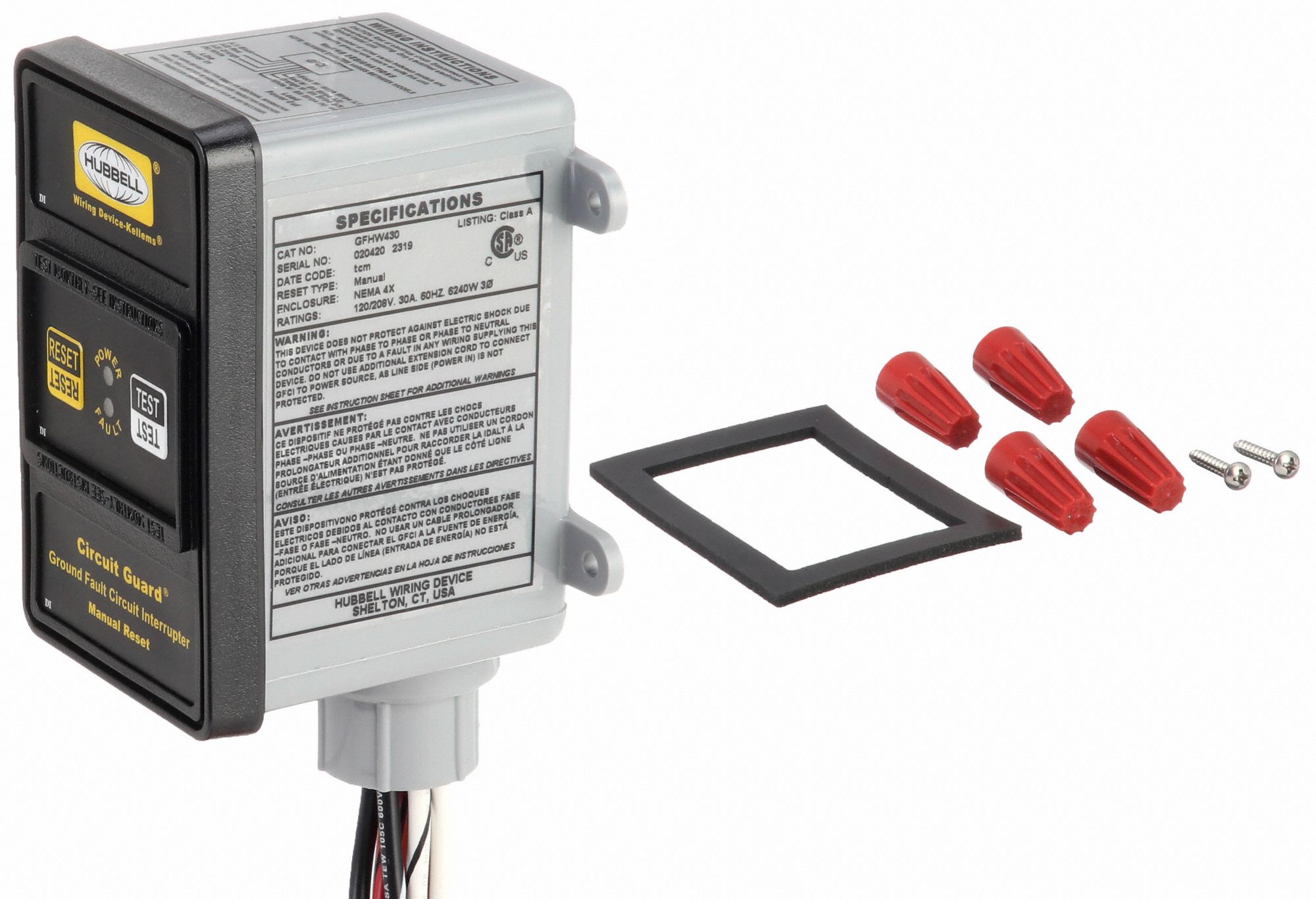 HUBBELL WIRING DEVICEKELLEMS Hard Wired GFCI, 30 A, 3 Phase, Voltage