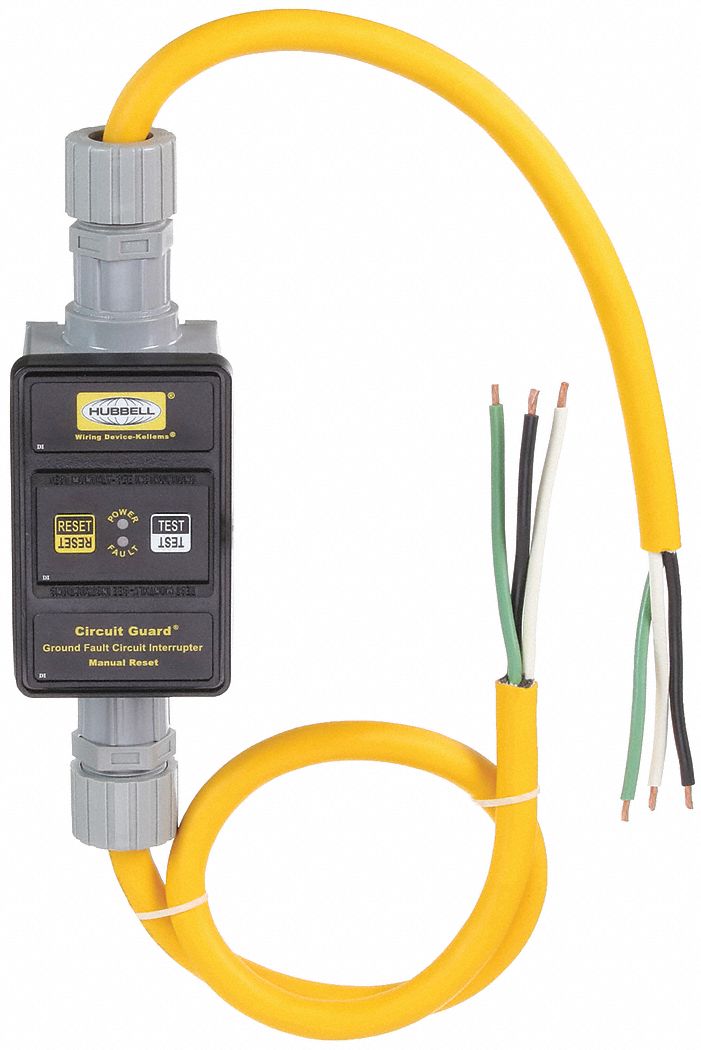 Line Cord GFCI: 2 ft Cord Lg, 30 A Max. Amps, 240V AC, Bare Wire