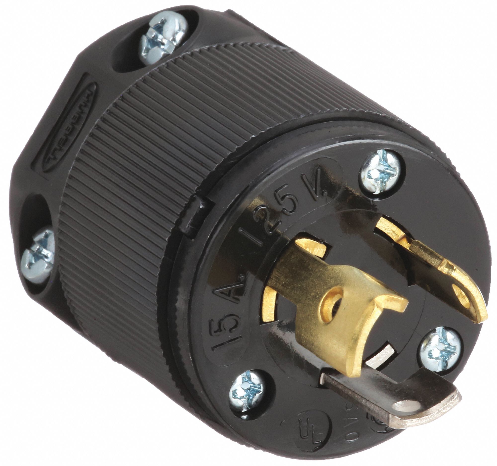 LOCKING PLUG, L5-15P, 125V AC, 15 A, 2 POLES, BLACK, SCREW TERMINALS