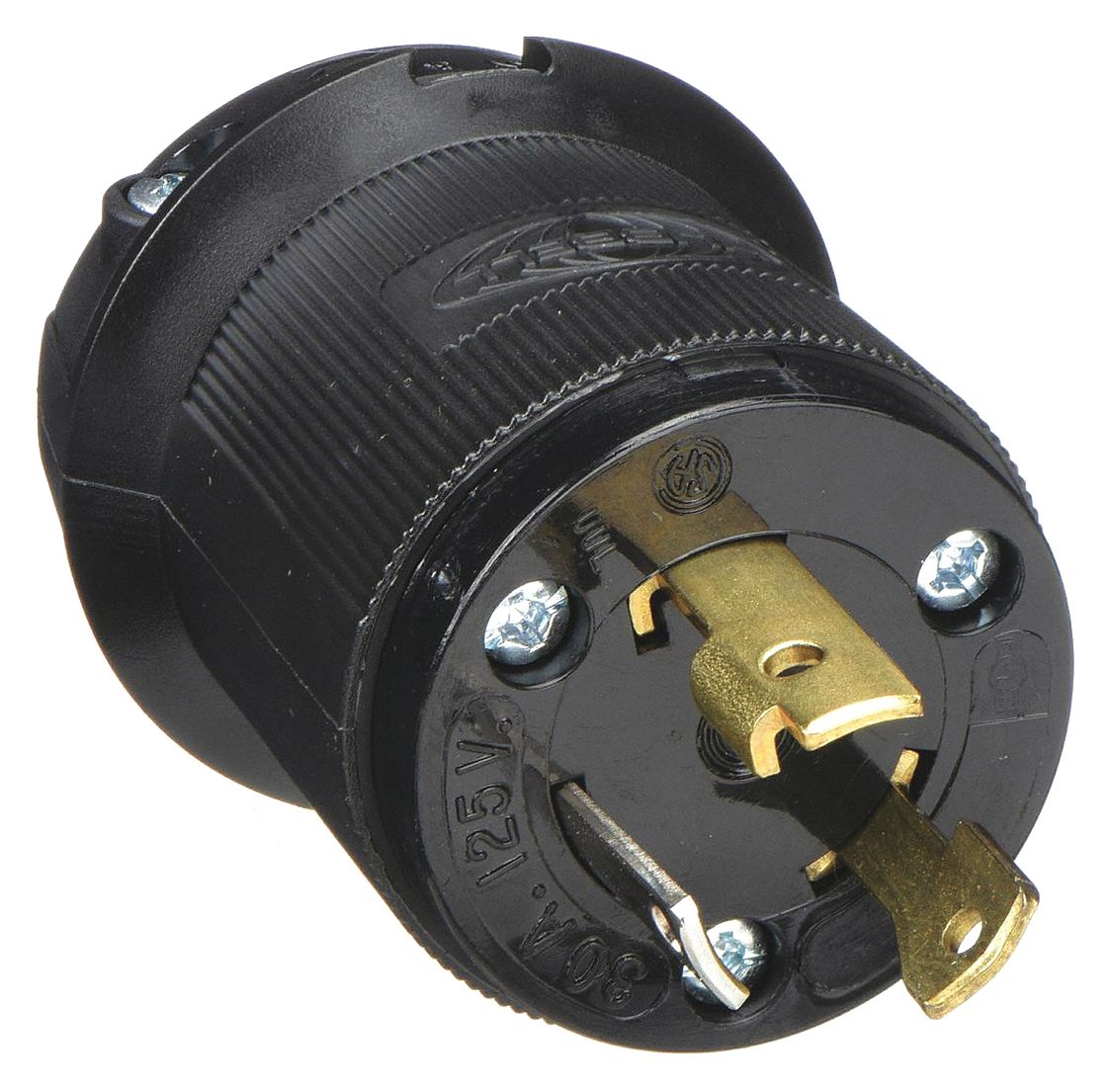 LOCKING PLUG, L5-30P, 125V AC, 30 A, 2 POLES, BLACK, SCREW TERMINALS