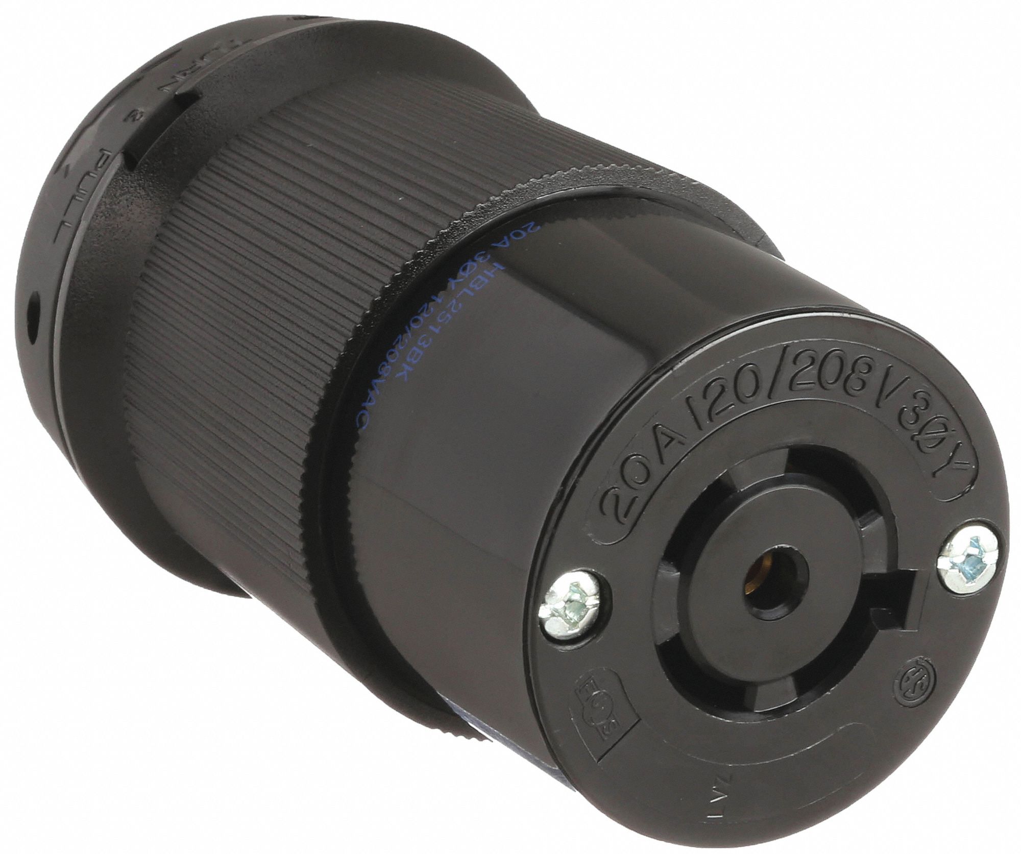 LOCKING CONNECTOR, L21-20R, 20 A, 120/208V AC, 4 POLES, BLACK, SCREW TERMINALS