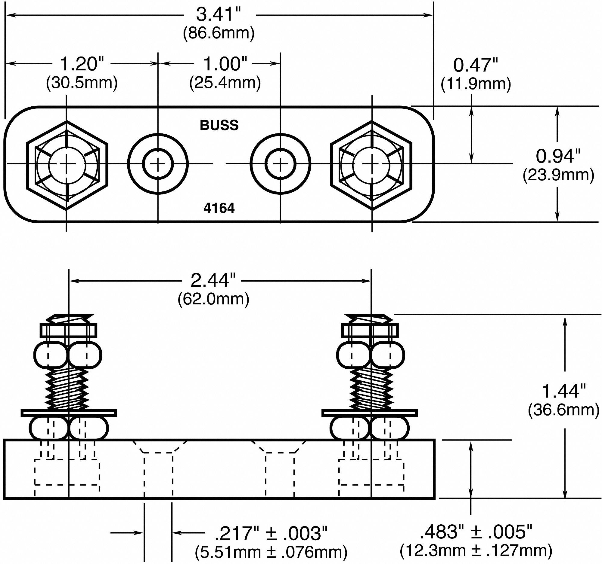 BUSSMANN Fuse Block 1 Poles, 10 to 800 A, 125V AC/80V DC, BoltDown