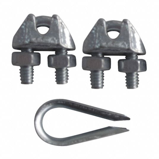 DAYTON, 1/8 in Compatible Rope Dia, 3 1/4 in Rope Turnback Lg, Wire Rope  U-Bolt Clip and Thimble Kit - 1DKK4