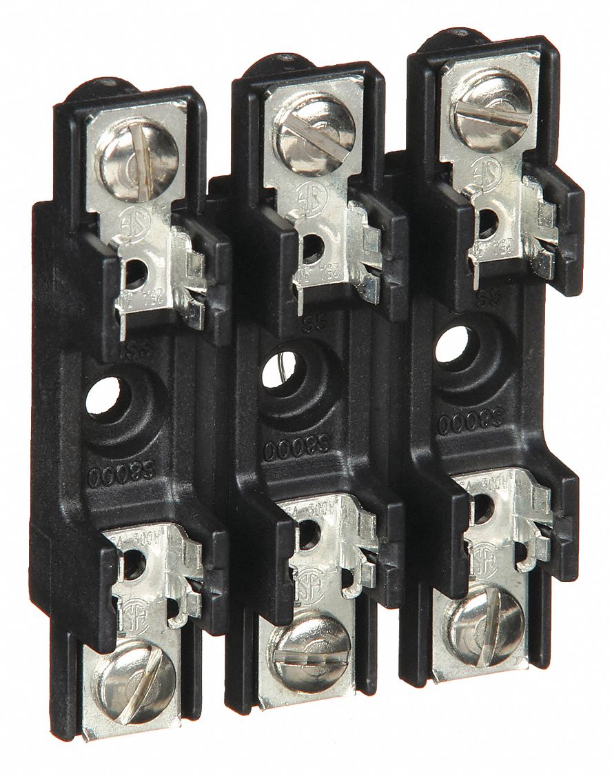 FUSE BLOCK, 3 POLES, 0 TO 30 A, 300V AC/DC, SCREW, BOLT-DOWN MOUNTING