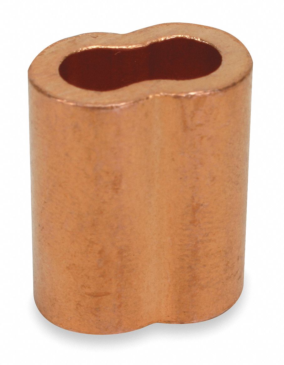 WIRE ROPE OVAL SLEEVE, SWAGE, 3/32 IN COMPATIBLE ROPE DIAMETER, COPPER, PLAIN, 25 PK