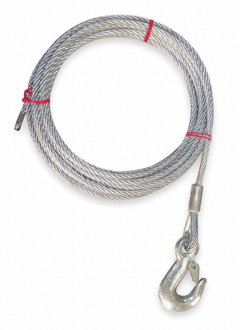 WINCH CABLE, 25 FT LINE L, ¼ IN LINE DIAMETER, GALVANIZED STEEL
