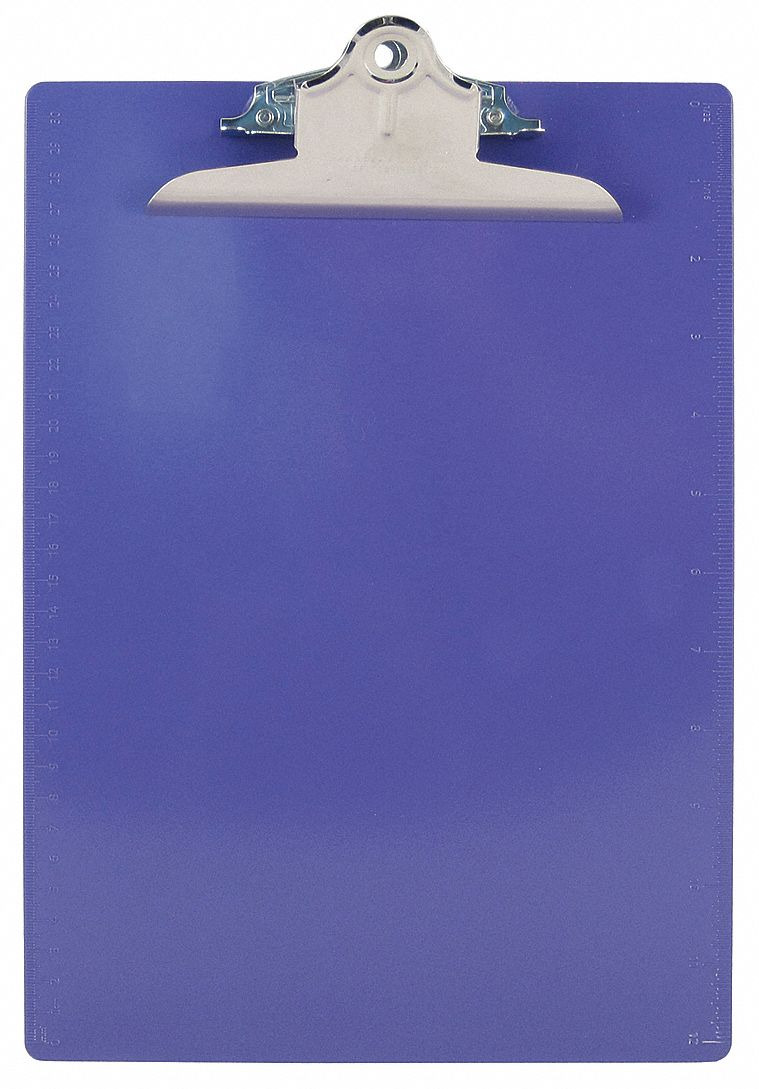 Clipboard: Letter Paper Size Name, Plastic, 1 in Clip Capacity, 9 in Overall Wd, Purple, Plastic