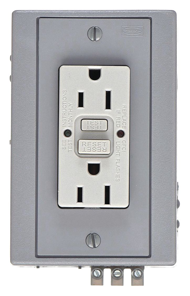 RAIL GFCI RECEPTACLE,15 A,GREY,125V AC