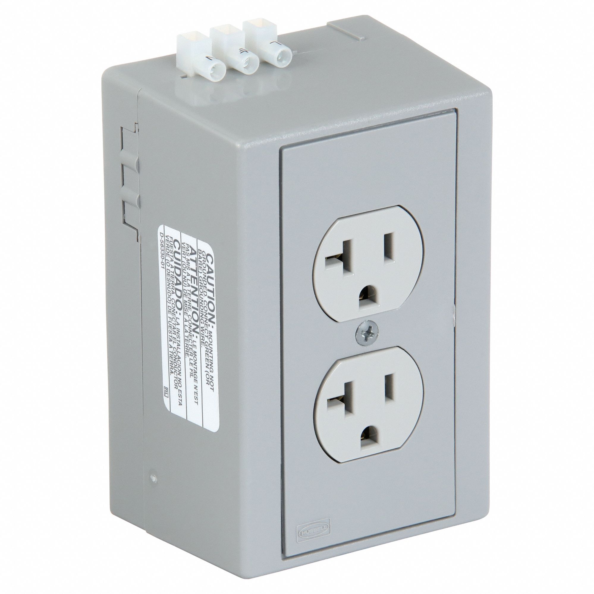 DIN RAIL RECEPTACLE, DUPLEX, 5-20R, 125V AC, 20 A, GREY, 2 POLE/3 WIRE, GEN USE