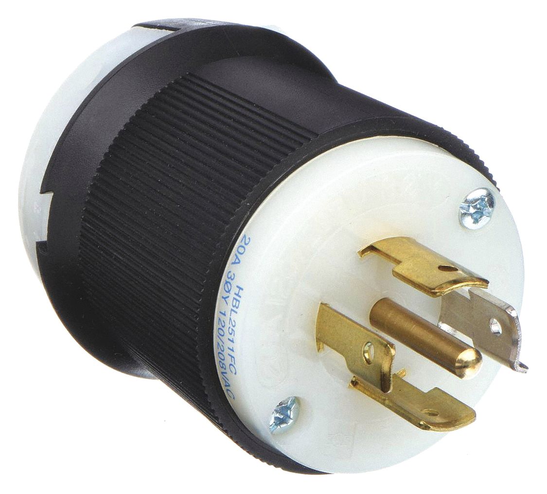 LOCKING PLUG, L21-20P, 120/208V AC, 20 A, 4 POLES, BLACK/WHITE, SCREW TERMINALS