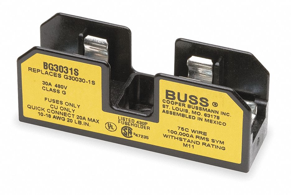 BUSSMANN Fuse Block, Industrial, 25 to 30 A, Fuse UL Class G, 480V AC