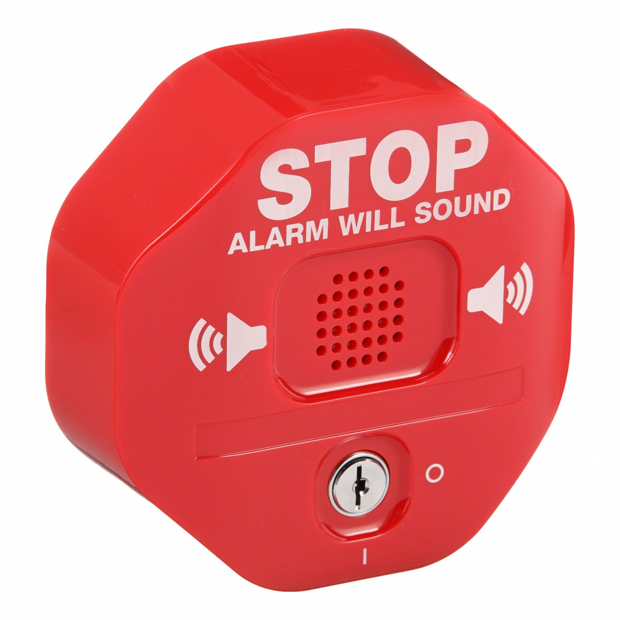 EXIT DOOR ALARM, 9 V DC, KEY LOCK, RED, POLYCARBONATE, HORN