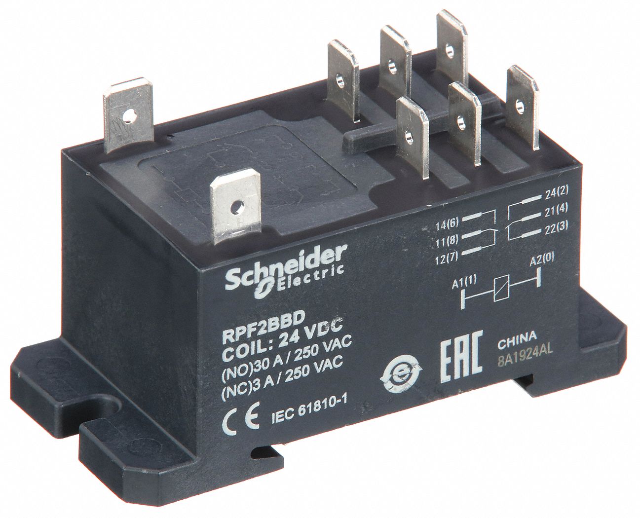 Enclosed Power Relay: DIN-Rail & Surface Mounted, 30 A Current Rating, 24V DC, DPDT