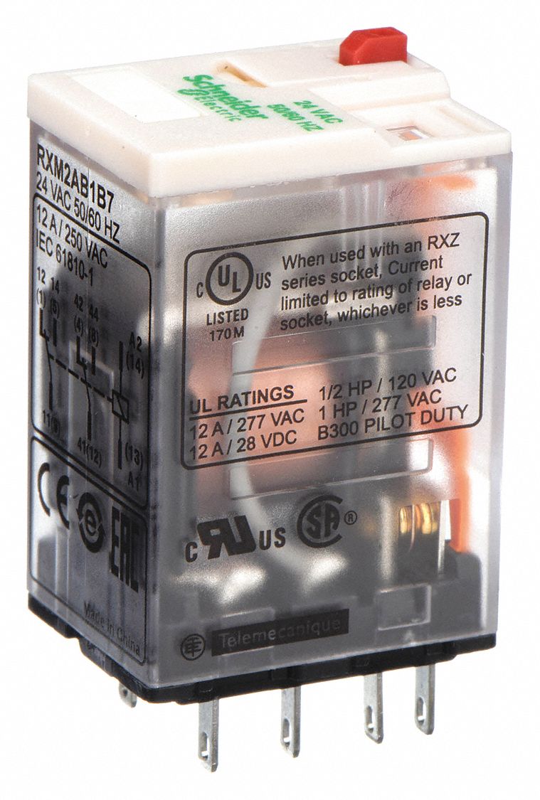 General Purpose Relay: Socket Mounted, 12 A Current Rating, 24V AC, 8 Pins/Terminals, DPDT