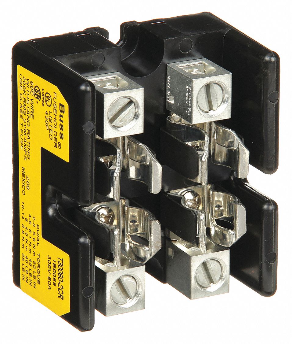 FUSE BLOCK, FITS INDUSTRIAL FUSE TYPE, 2 POLES, 31 TO 60 A, 300V AC/DC