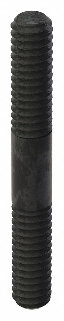 DOUBLE-END THREADED STUD, STEEL, GRADE 5, BLACK OXIDE, 2½ IN L, 1 IN THREAD L A, ROUND, 2 PK