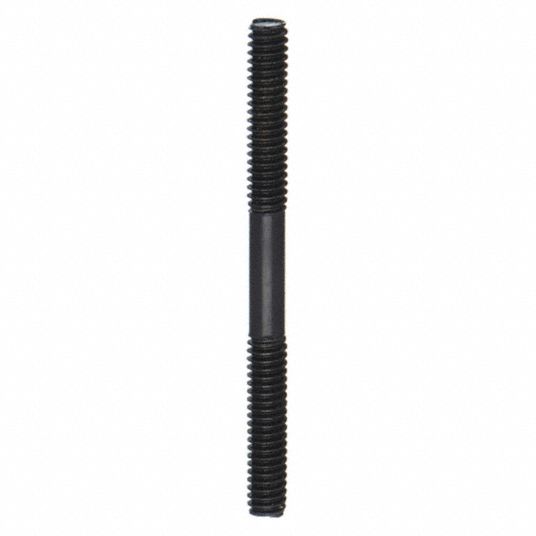 Double-End Threaded Rod: Steel, Grade 5, Black Oxide, 12 in Lg, 3 in Thread  Lg A, Round, 2 PK