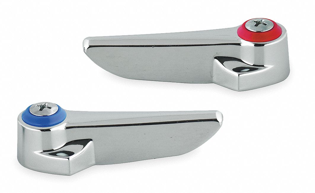 Handle: T&S Brass, Lever Handle, Use with Hot/Cold Water Temp, Metal, Chrome Finish